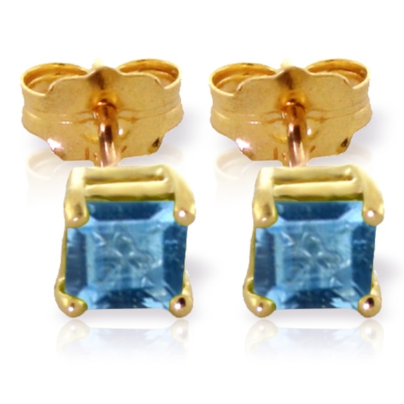 GOLD STUD EARRINGS WITH NATURAL BLUE TOPAZ